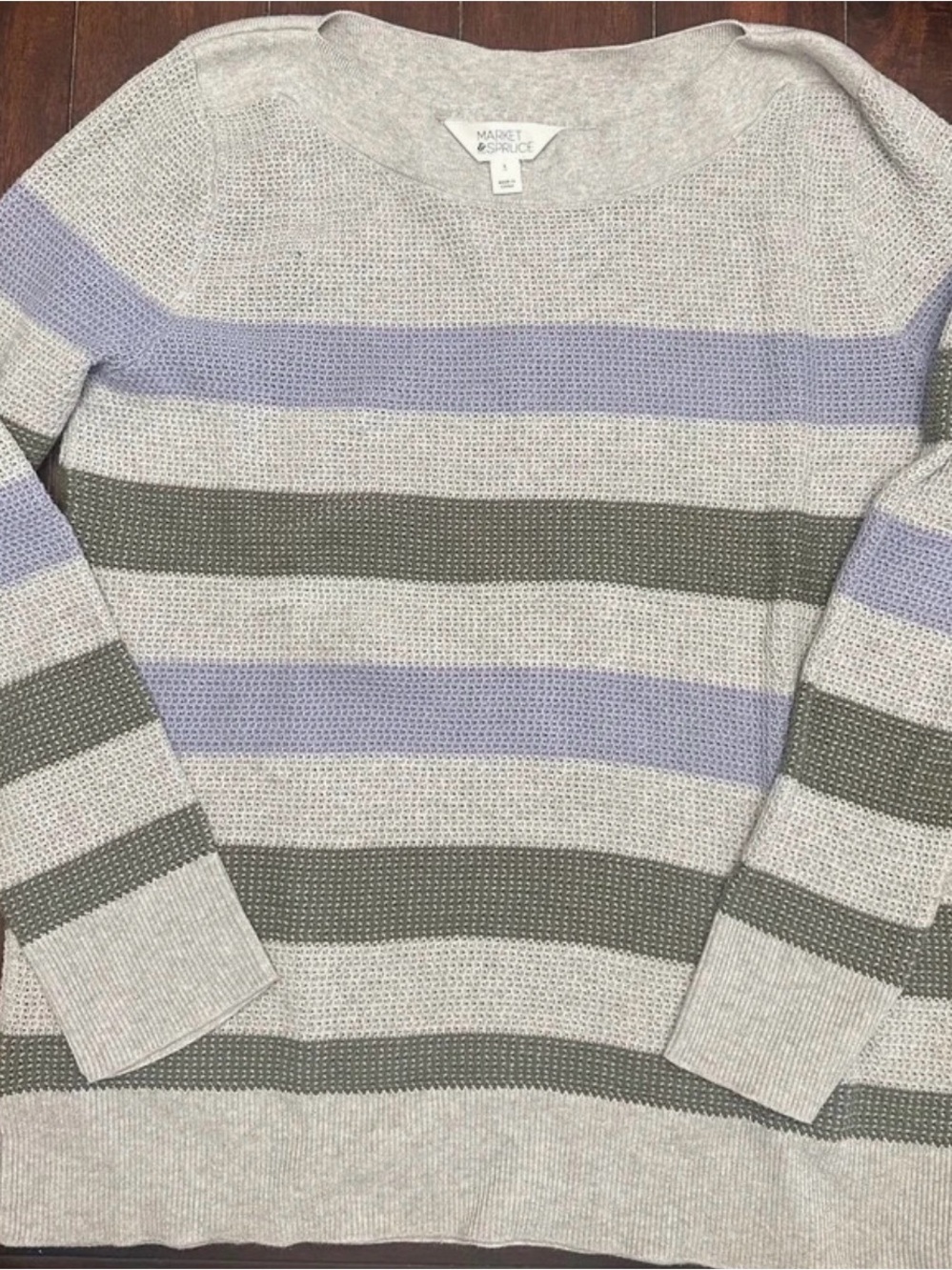 Market & Spruce Striped Knit Sweater in Lavender, Olive, Cream